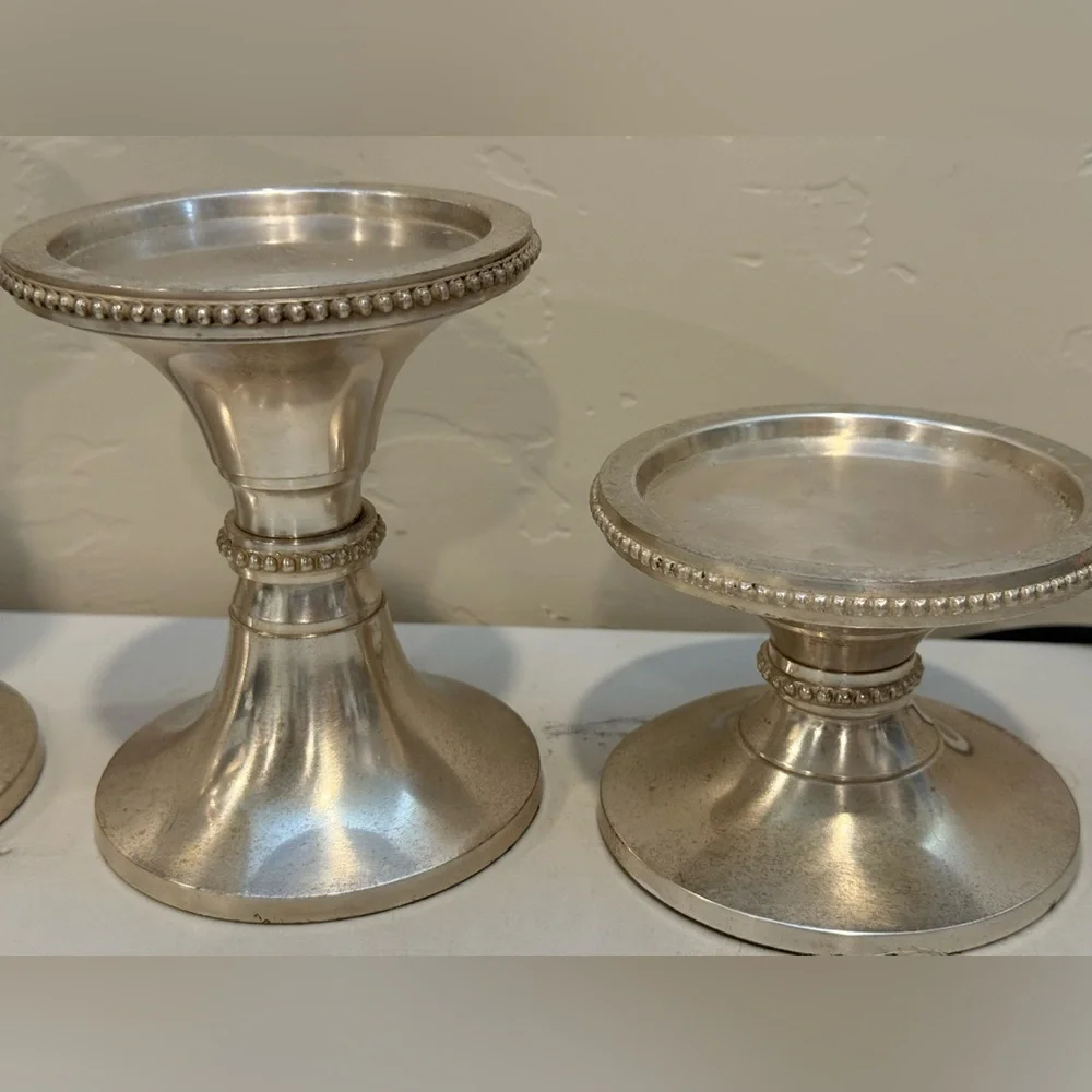 Set Of‎ 3 Pottery Barn Silver Plate Rope Twist Candlesticks Candle Holders Heavy